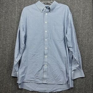 Stafford Shirt Mens 17.5 33/35 Blue Check Travel Wrinkle Free Oxford Regular Fit